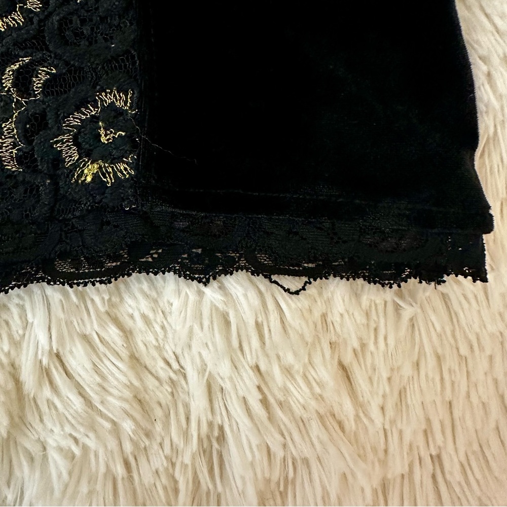 Free People Hold Me Close Embroidered Black Gold Velvet Tank Top Size: Medium - Picture 6 of 10